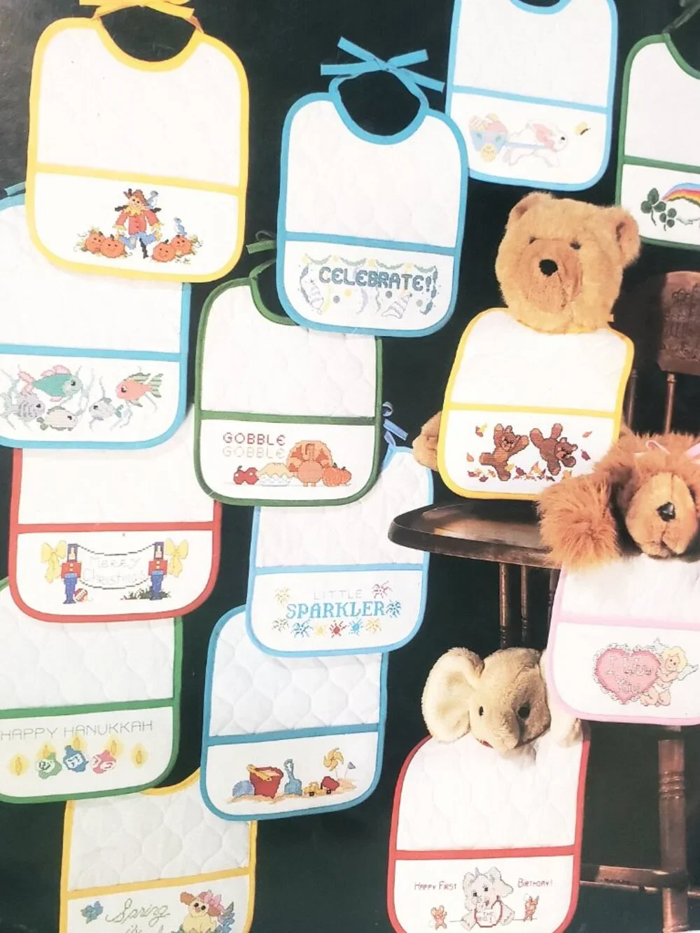 Baby Bib of the Month Cross Stitch Pattern Booklet Janlynn 1991 Elephant Spring